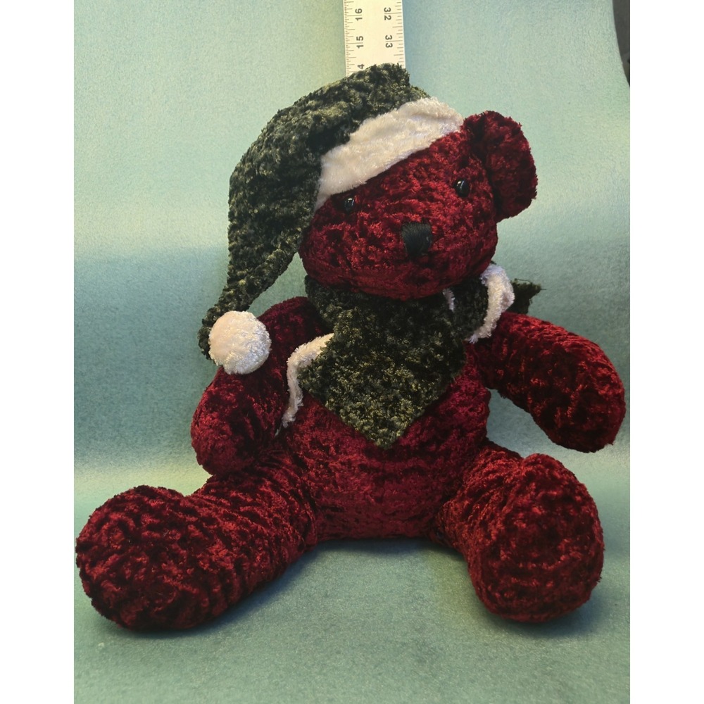 2002 Dan Dee Plush Red Christmas Bear Green Hat Scarf 11.5" Sitting Eckerd Drugs